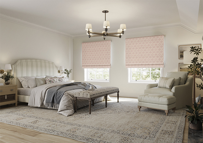 Trellis Prints, Vine and Bloom Rosies Pink - Twist&Fit Roman Blind - Image 6